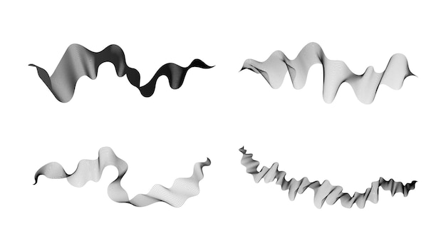 Gebogen golvende strepen Set van vier abstracte donkere gradiëntgolflijnen op witte achtergrond vectorillustratie