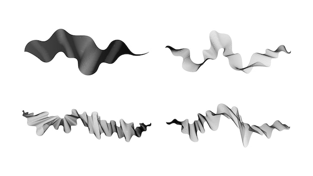 Gebogen golvende strepen Set van vier abstracte donkere gradiëntgolflijnen op witte achtergrond Vectorillustratie