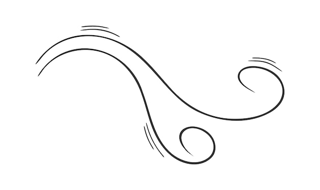 Vector gebogen wervelingen icoon in doodle stijl handgetekende luchtstroom of windblaaseffect windvlaag rook stof scheet teken