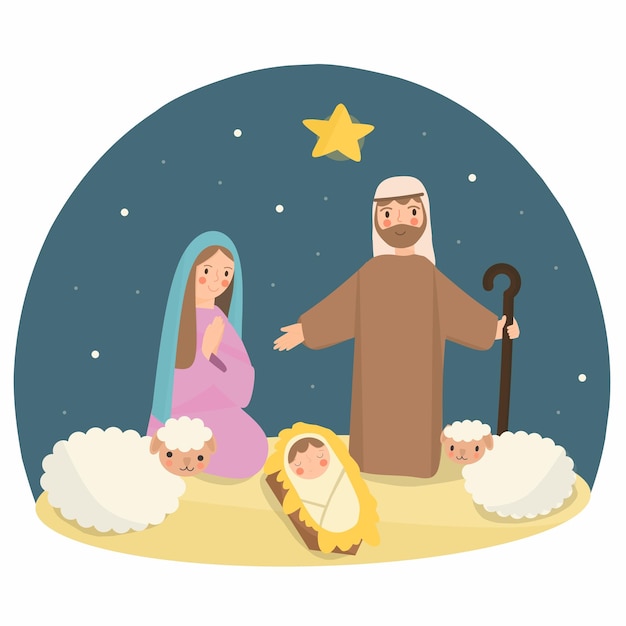 Geboorte scene illustratie holly familie