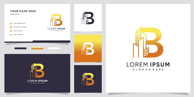 Gebouw en laatste B-logo-ontwerp met creatief concept