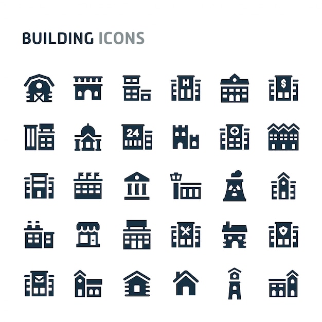 Vector gebouw icon set. fillio black icon-serie.