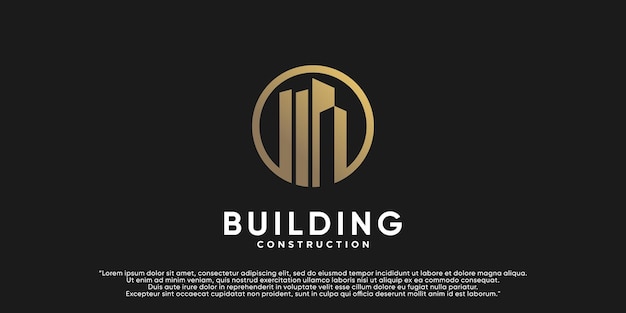 Gebouw logo ontwerp illustratie voor zakelijke constructie met creatief concept Premium Vector