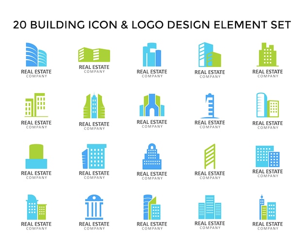 Gebouw toren pictogram Logo ontwerpset