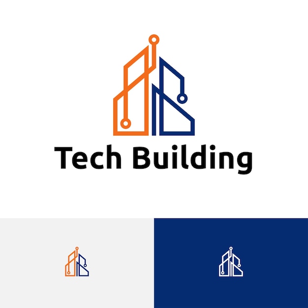 Gebouw Vastgoed Technologie Circuit Monoline Logo