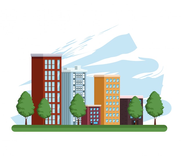 Vector gebouwen stadsgezicht stedelijke scène pictogram
