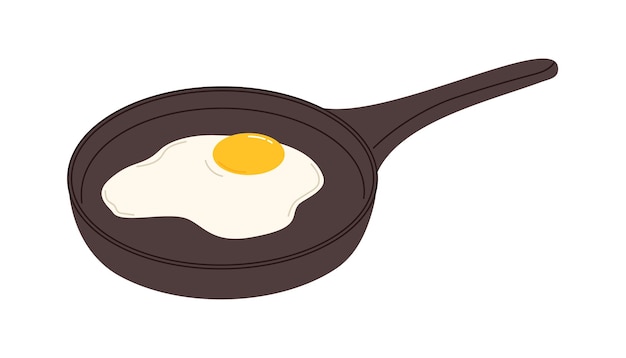 Gebraden ei in een pan Platte vectorillustratie geïsoleerd op witte achtergrond