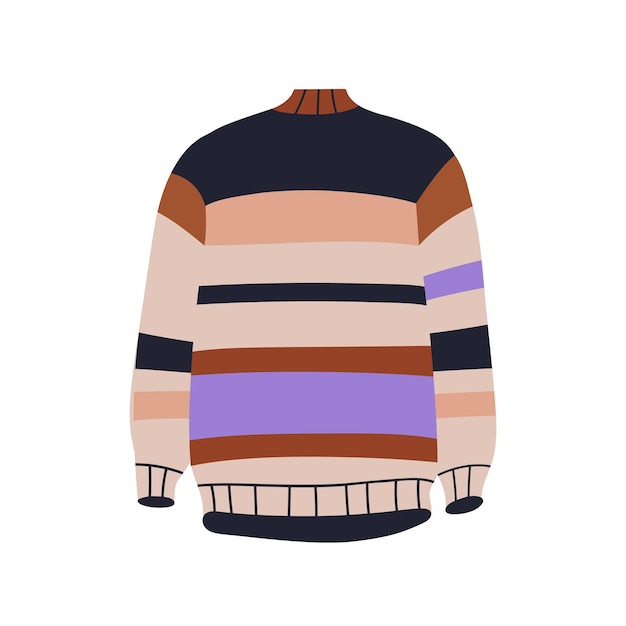 Gebreide wollen trui. warm casual gebreide kleding, kleding voor het winterseizoen. uniseks kleding voor koud weer. zacht gestreept kledingstuk, met mouwen. platte vectorillustratie geïsoleerd op een witte achtergrond.