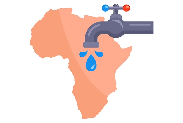 Gebrek aan schoon drinkwater op het afrikaanse continent. platte vectorillustratie.