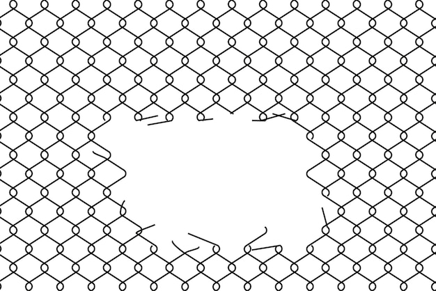 Vector gebroken draadnet hek gesneden metalen rooster gesneden draad pirson net textuur