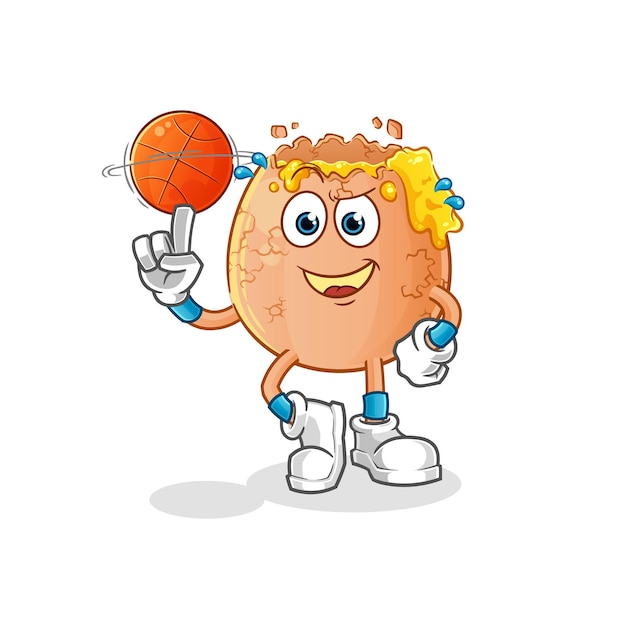 Gebroken ei spelen basketbal mascotte. cartoon vector