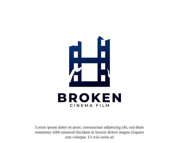 Gebroken film pictogram reel strepen filmstrip logo ontwerp vector sjabloon element