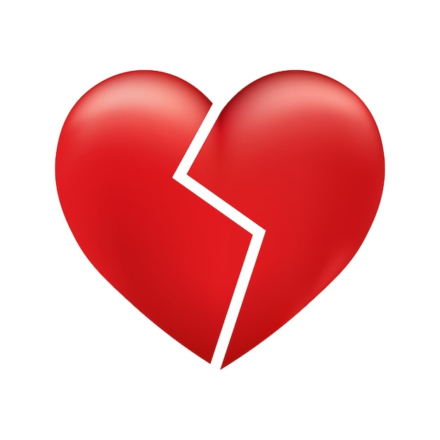 Gebroken glanzend rood hartpictogram voor valentijnsdag