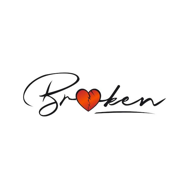 Gebroken hart-logo op witte ontwerpachtergrond