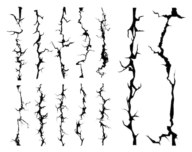 Gebroken muurscheuren gespleten en geknetter naadloze vectoreffecten voor achtergrond gebroken muurbreuken en aardbevingsscheuren gespleten grondspleten en geknetter van betonvernietiging of gebarsten schade