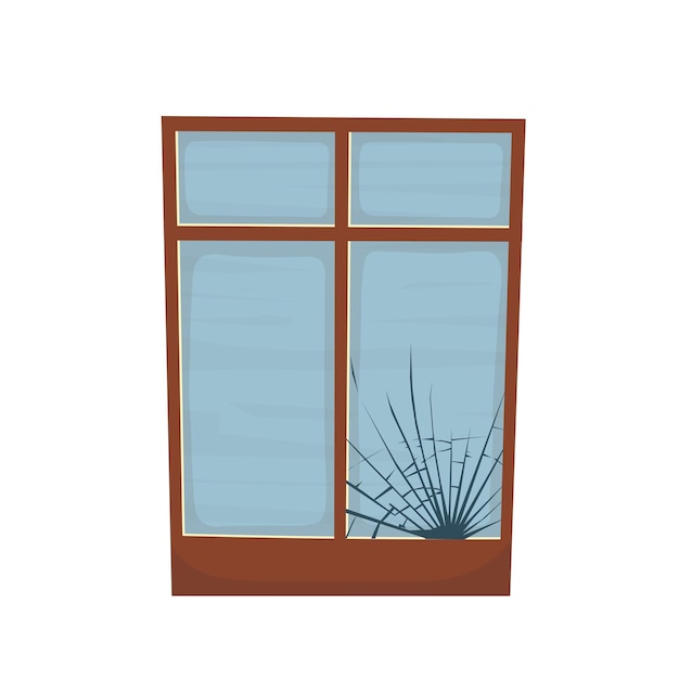 Gebroken raam met gebarsten glas. vector illustratie.