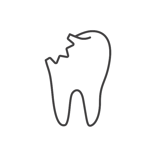 Vector gebroken tand icoon zieke tand icoon omtrek dunne lineaire gebroken tanden