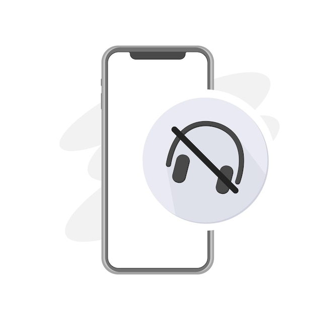 Gebruik geen hoofdtelefoon op smartphonewaarschuwingsbord geen oortelefoons geen muziekgeluid audioboek op mobiele telefoon vectorillustratie