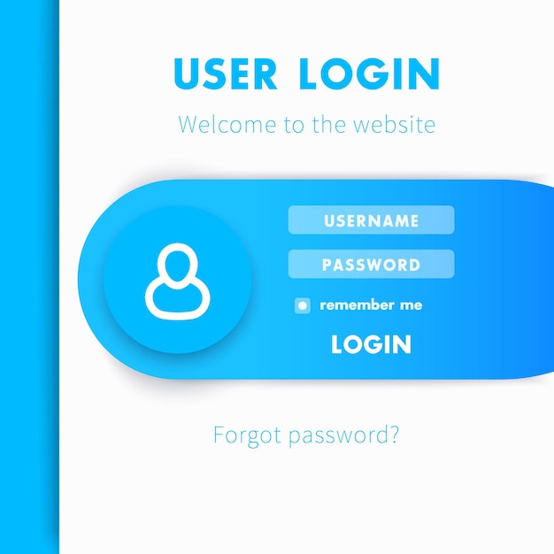 Vector gebruiker login venster sjabloon login paginaontwerp voor website blauwe en witte vectorillustratie
