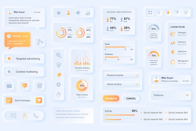 Gebruikersinterface-elementen voor mobiele app voor marketing van sociale media