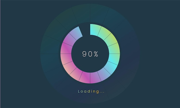 Gebruikersinterface voor 90 procent laden Een futuristisch laadpictogram kleurrijk laden tikmenu UI-gebruik