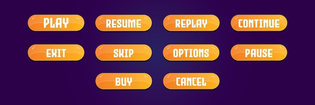 Gebruikersinterfaceknoppen ingesteld voor games of apps Game UI-knoppen Mobiele applicatie-interface-elementen Collectieknoppen voor mobiele ontwikkeling casual games ui-kit
