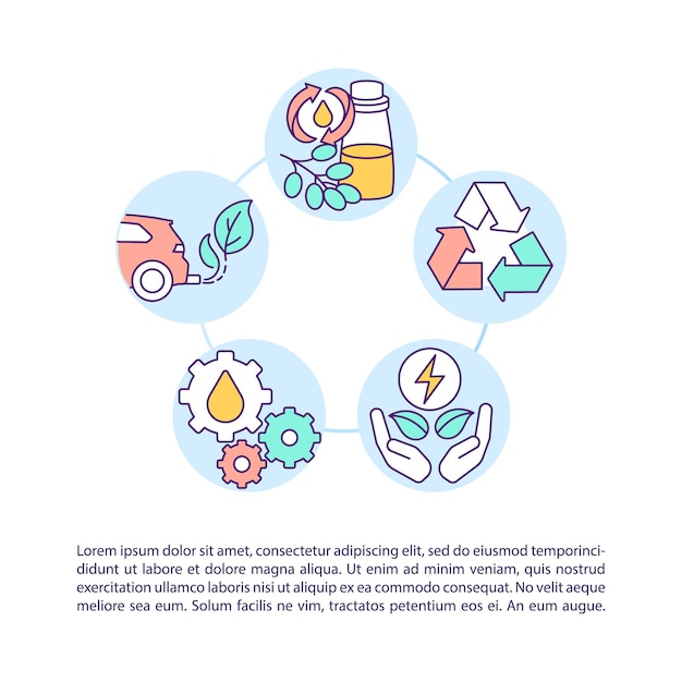 Gebruikte olie terugwinning en recycling concept pictogram met tekst. het brandstofverbruik van de faciliteit verminderen. ppt-paginasjabloon. ontwerpelement voor brochure, tijdschrift, boekje met lineaire illustraties