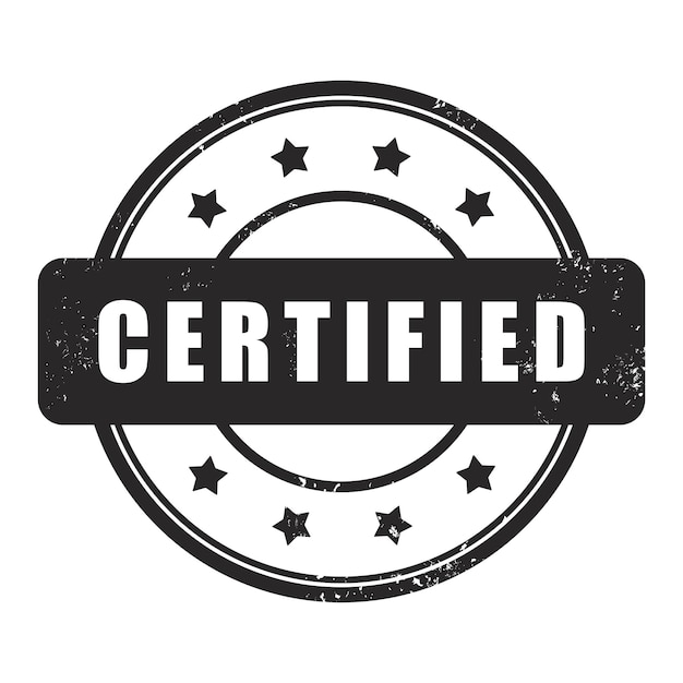 Gecertificeerde donkergrijze ronde grunge rubber vector stempel