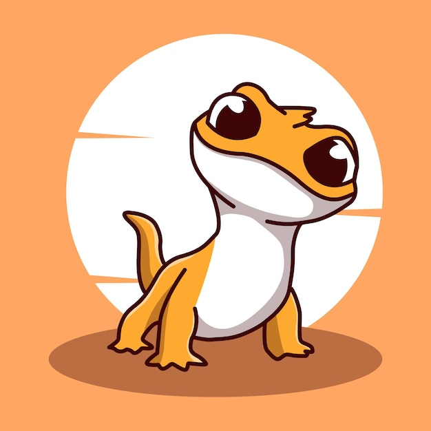 gecko lizard mascot cute funny yellow orange sunny