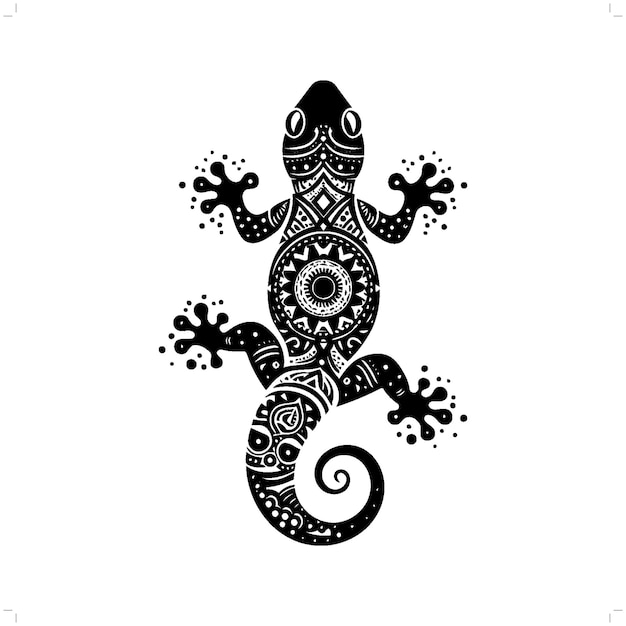 gecko reptile silhouette in bohemian boho nature illustration