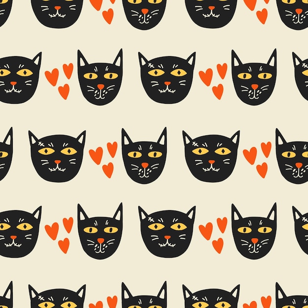 Vector geconfronteerd met zwarte katten met hartenpatroon