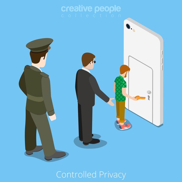 Gecontroleerd toegangsconcept voor privacyapparaten. isometrie isometrische website illustratie.