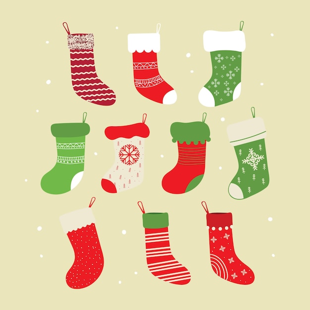 Vector gedecoreerde kerst sokken collectie vector illustrasi