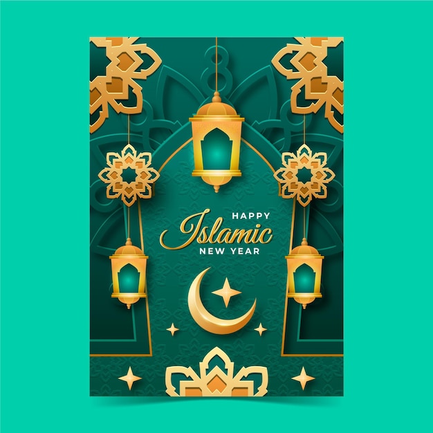 Gedetailleerd islamitisch nieuwjaar verticale postersjabloon