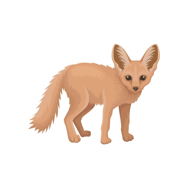 Vector gedetailleerd plat vectorpictogram van schattige fennec kleine bleke vos met grote puntige oren en pluizige staart wild dier van tropische afrikaanse fauna