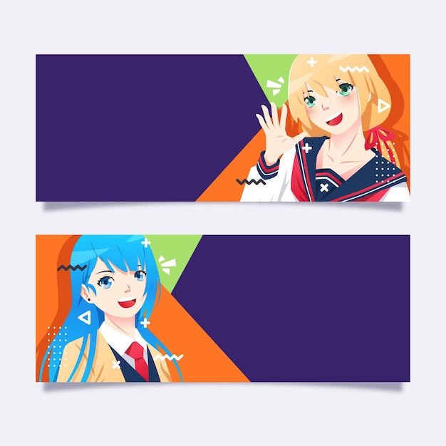 Gedetailleerde collectie anime-banners