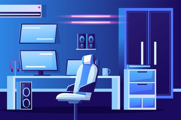 Gedetailleerde gamer kamer illustratie