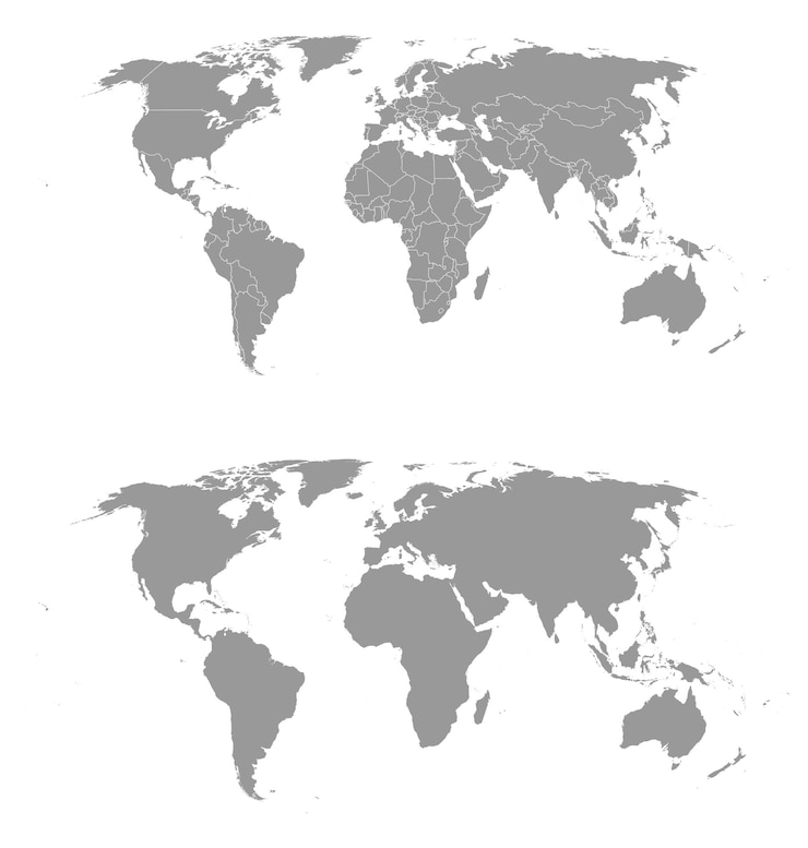 Vector gedetailleerde grijze wereldkaart vectorillustratie