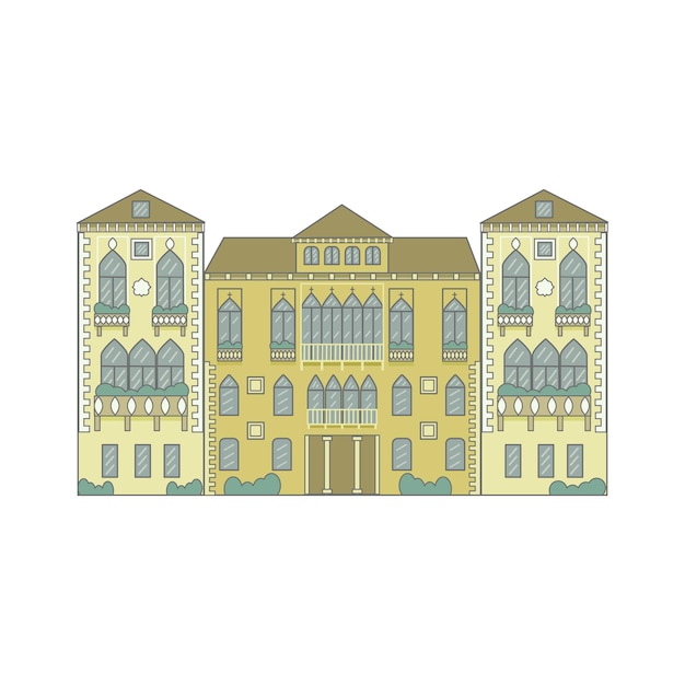 Vector gedetailleerde illustratie van de venetiaanse gevel van het gebouw