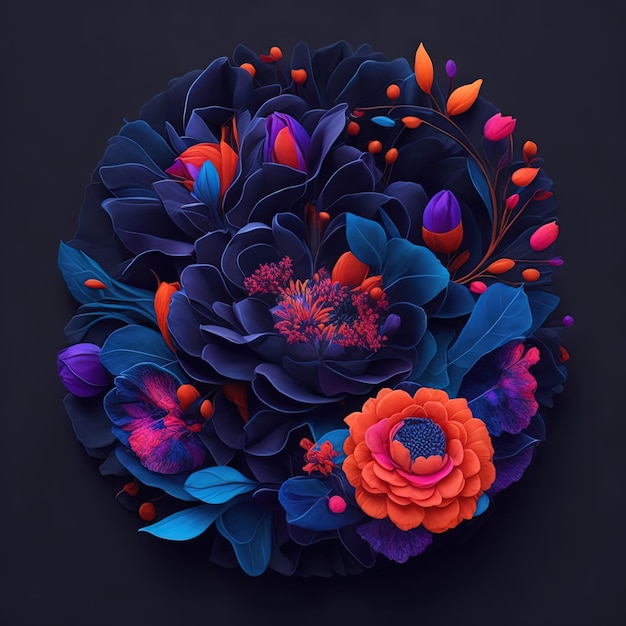 gedetailleerde illustratie vector van afgeronde kleurrijke bloemen fantasy art