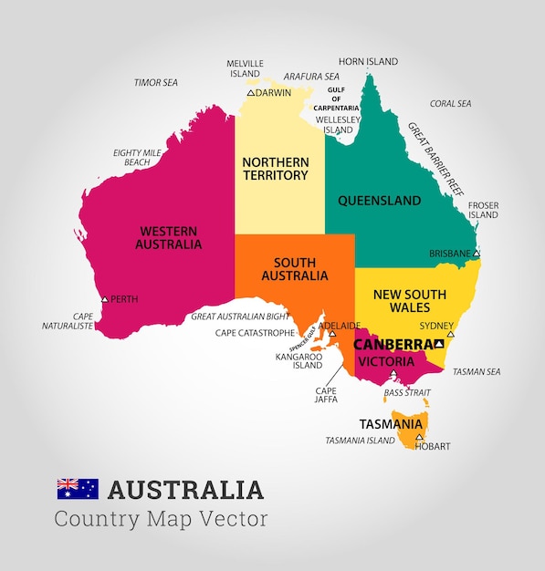 Gedetailleerde kaart van Australië vectorillustratie