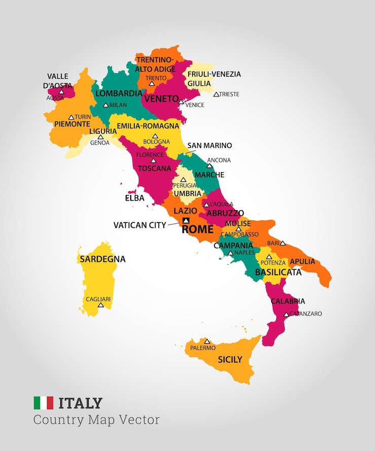 Gedetailleerde kaart van Italië vectorillustratie