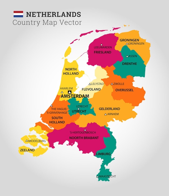 Vector gedetailleerde kaart van nederland vectorillustratie
