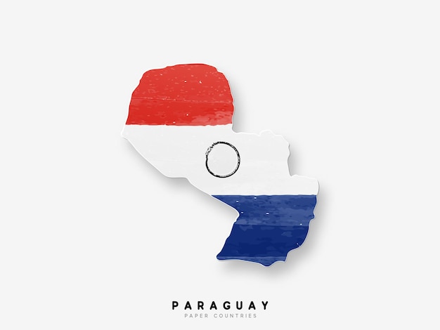 Vector gedetailleerde kaart van paraguay met vlag van het land. geschilderd in aquarelverf in de kleuren van de nationale vlag.