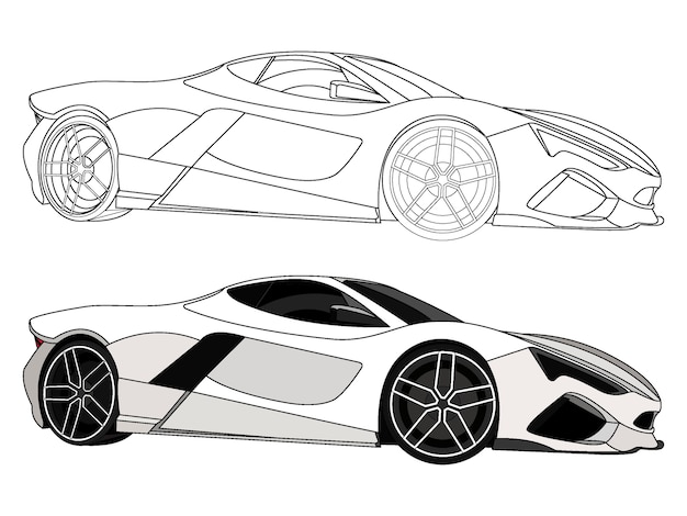 Gedetailleerde kant van witte sportwagen met zwarte streekoptie voor klantgericht kleurenboek