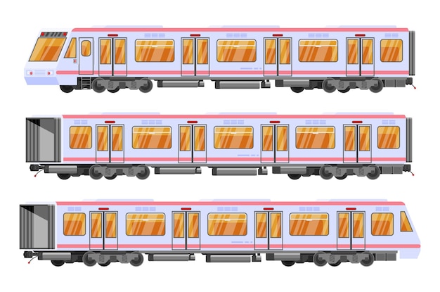 Vector gedetailleerde set ondergrondse treinwagons geïsoleerd