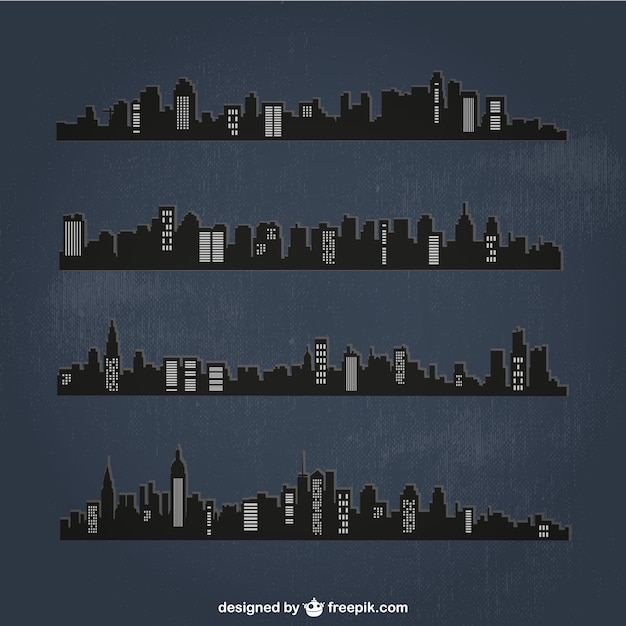 Vector gedetailleerde steden silhouetten in de nacht