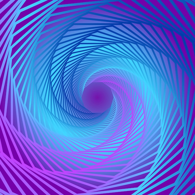 Gedraaide gekleurde lijnen van het achthoekige frame vector 3d tunnel gemaakt van geometrische vormen abstracte donkere achtergrond grafische spiral