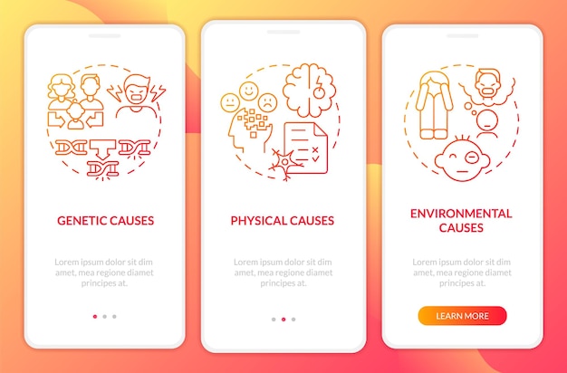 Gedragsstoornis veroorzaakt rode gradiënt onboarding mobiele app-scherm