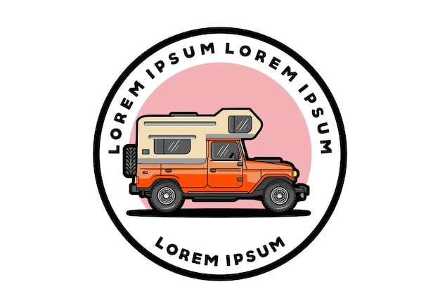 Gedrongen camper auto illustratie badge